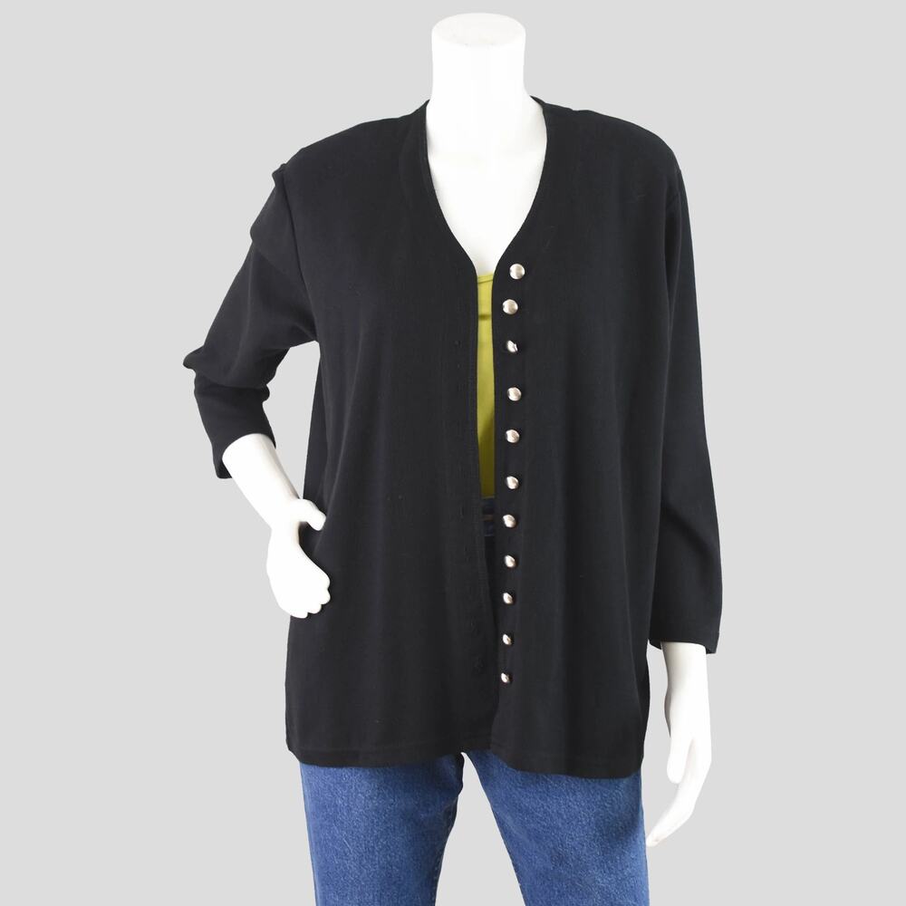90s Oversized Black Quarter Length Sleeve Cardigan Women's Medium